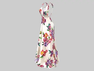 Long Backless Boho Maxi Dress Low-poly 3D model