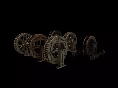 wooden water wheels all 3D model