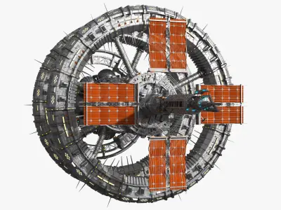  Interplanetary Space Station with Triple Rotation Rings Metallic Gray 