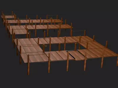 Wooden Dock and  Bridge Modular Pack Low-poly 3D model