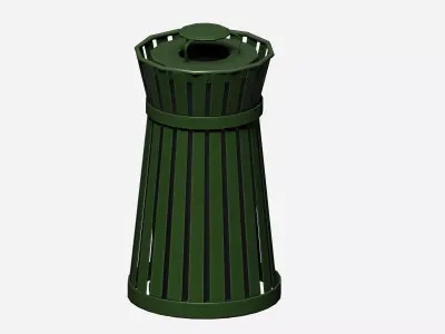 Green circular cage type trash can with tap cover Low-poly 3D model