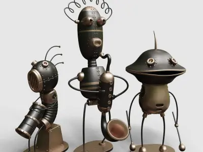Machinarium Collection three steampunk robots 3D Model Pack