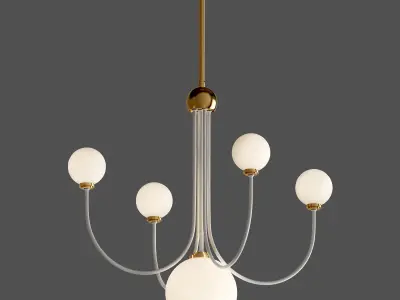 Coco 5 Light Aged BrassWhite LED Chandelier with Opal Shiny  3D model