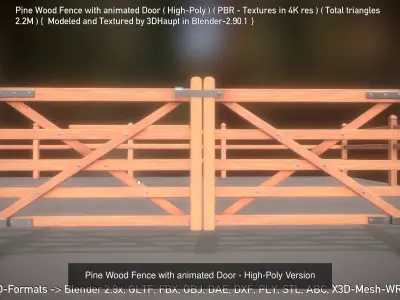 Pine Wood Fence with Animated Door 3D Model Pack