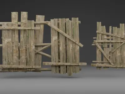 Old Wooden Fence - realistic low poly  Low-poly 3D model