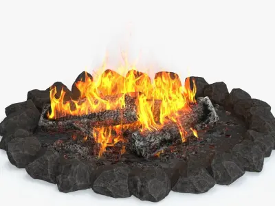 Bonfire Burning with Fire Ashes Low-poly 3D model