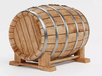 Wine Barrel V5 - Oak Cask on Stand with Bung Low-poly 3D model