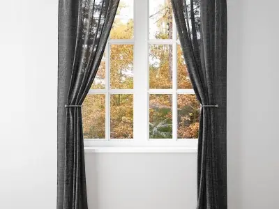 BELGIAN FLAX LINEN SHEER DRAPE 2-Pottery Barn 3D model