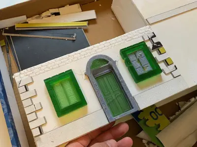 Diorama Stone window frame and weatherboard shutters vintage  3D print model