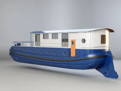  Dutch Barge Houseboat 3D Model Modern Floating Home 