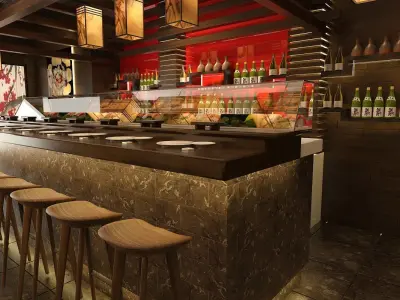 Japanese Restaurant Interior  Low-poly 3D model