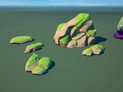Modular Asset Pack of Stylized Green Rocks with Moss Low-poly 3D model