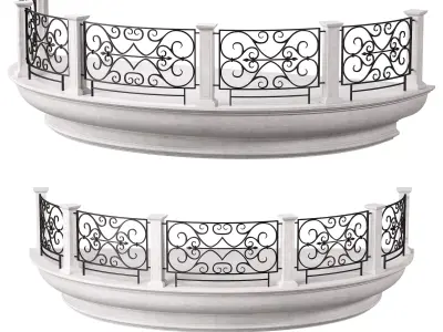 Classic Marble Arched Balcony with Square Columns and Wrought  3D model