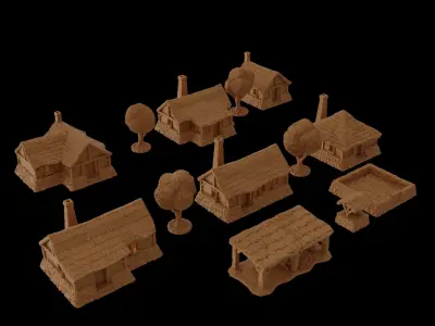 Modular Medieval Village Tabletop Terrain 28 MM 3D print model
