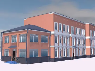 Museum brick building on cloudy day Low-poly 3D model purchase