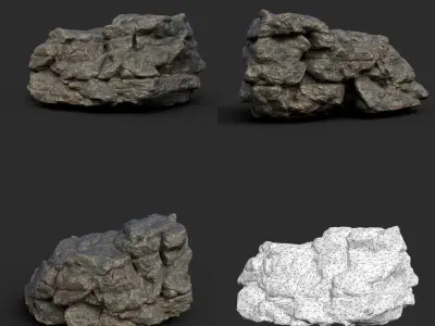 Black Boulder Beach Rock Collection 210804 Low-poly 3D model