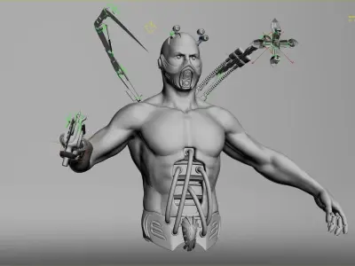 CYBORG-SCIENTIST man with knife Low-poly 3D model