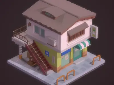 Japanese style small house Low-poly 3D model