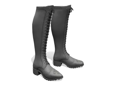 Black Tan Oxford Knee High Laced Boots Low-poly 3D model