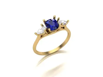Trilogy of Elegance Cushion-Cut with Pear Shaped Side Stones 3D print model purchase