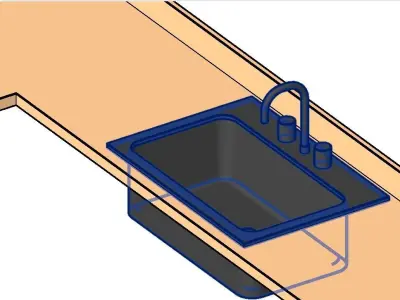 Kitchen counter top L-shaped with sink 3D model