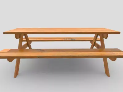 Picnic Table Yellow Wood Low-poly 3D model
