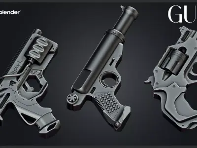 3D Gun Kitbash OBJ BLENDFILES 3D model