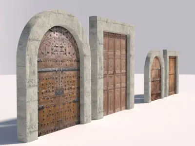 Old Ancient Wood and Steel Iron Doors 3D model