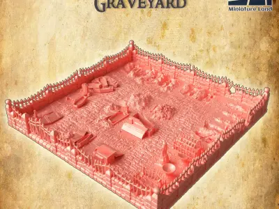 Desecrated Graveyard Tabletop Terrain 28 MM 3D print model
