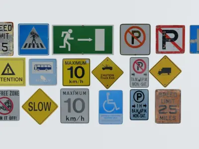 street signs 18 styles collections Low-poly 3D model