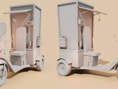 Stylized Street Food Cart Scooter Low Poly 3D Model No Textures Free 3D model