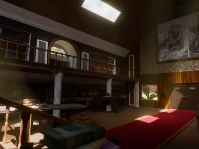 Library of The Firsts Vintage wood library interior Low-poly 3D model