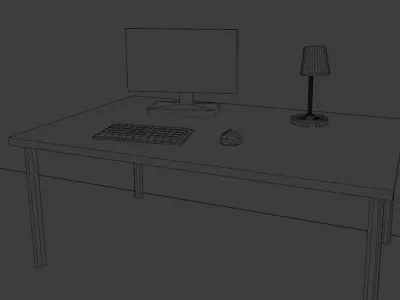 Desk with pc Free low-poly 3D model