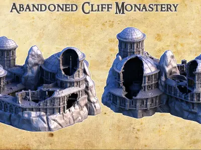 Abandoned Cliff Monastery Tabletop Terrain 28MM 3D print model 3D print model
