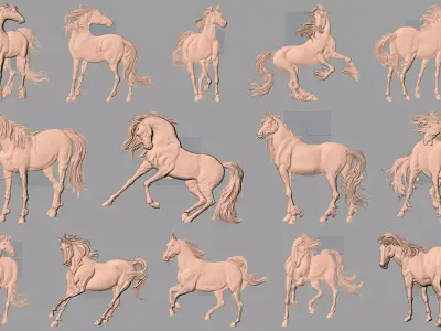 14pcs horse 3D relief models STL Files used for CNC Router E608 3D model