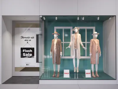  Shop front with female mannequin 3D model