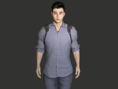 AAA 3D REALISTIC ASIAN MALE CHARACTER - YOUNG COLLEGE STUDENT Low-poly 3D model