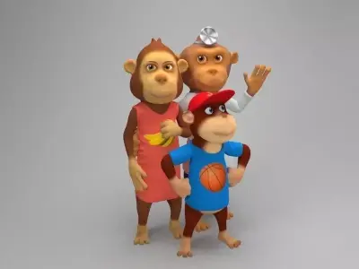 Ape family Low-poly 3D model