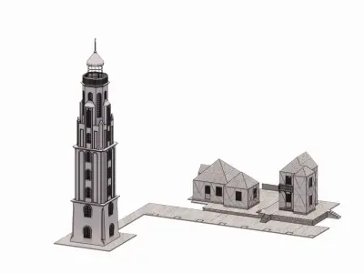 3d  module for medieval houses design  lighthouse as a gift Low-poly 3D model