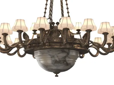 Antique Chandelier Silver over Bronze and Alabaster 3D model