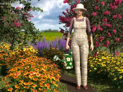  Elderly Woman Gardener with Watering Can Rigged 