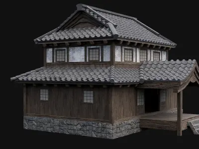 JAPANESE BIG FEUDAL HOUSES HUTS VILLAGE BUILDINGS COLLECTION Low-poly 3D model