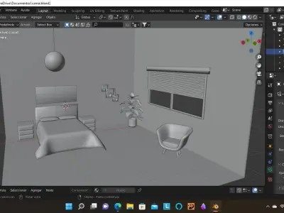 Bedroom with bed and chair 3D model