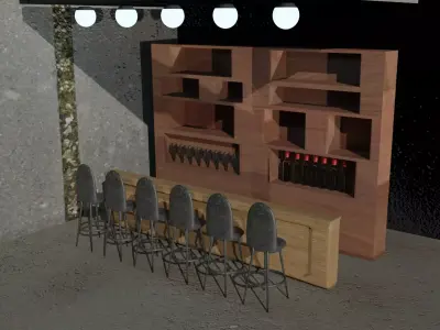 Bar with Wine Bottle and Chair 3D model