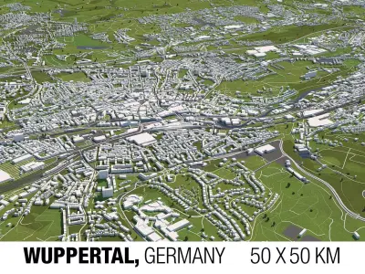 Wuppertal Germany 50x50km 3D City Map 3D model