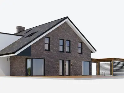 Large cottage with a canopy and a swimming pool 3D model