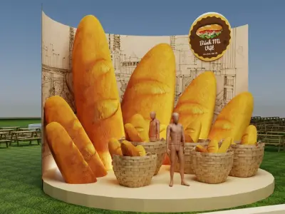 Bread display with baskets of Free 3D model