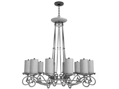 Chandelier wrought iron with candles 3D model