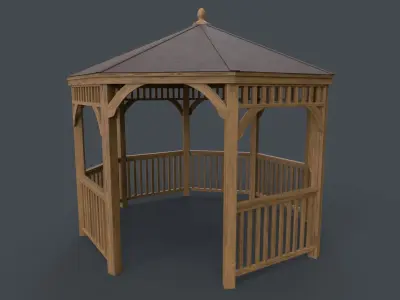 PBR Wooden Pergola Gazebo E3 Low-poly 3D model