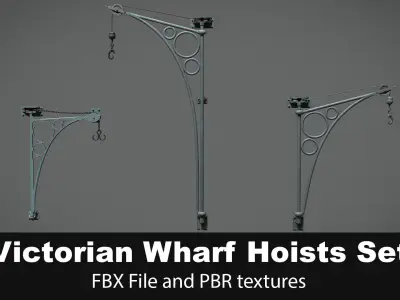 Victorian Wharf Wall Hoists Cranes Set 3D model